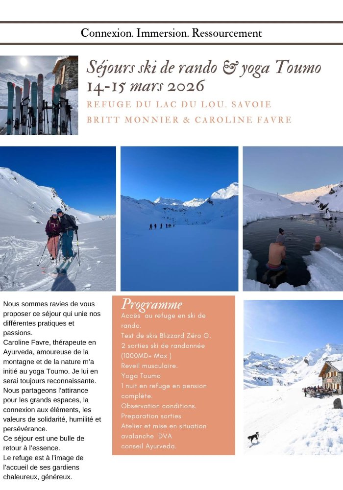 week-end ski de randonnée et yoga toumo au Lac du Lou mars 2026.